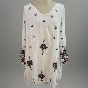 Free people Oxford Mini Dress Women's XS White Gauzy Embroidered Flowy Boho